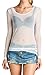 Long Sleeve Mesh Sheer See Through Round Scoop Neck Top, 2XL, White