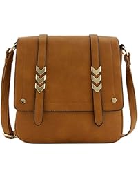 Double Compartment Large Flapover Crossbody Bag (Camel)