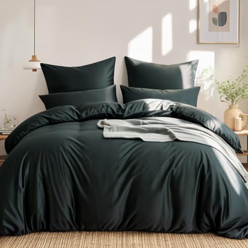 RUIKASI Bettwäsche 200x220 Grau Baumwolle - Baumwolle Bettwäsche-Sets 200x220cm 3teilig mit Reißverschluss, Baumwollbettwäsche Set Anthrazit Cotton, w