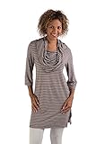 UCT1680 Large Mushroom/Natural Stripe BambooDreams 'Uma' Cowl Tunic. 3/4 sleeve. Loose, wide cowl neck, & side slits.