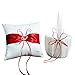 MAYMII 2 Heart Rhinestones Ivory Satin Wedding Flower Girl Basket and Ring Pillow Set, Ivory (Red)