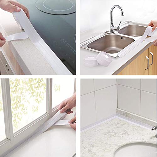 2 Pack Caulk Strip,Bathtub PE Sealing Tape Self Adhesive Sealant Caulk Tape Toilet Kitchen and Wall Sealing Strip Trim Waterproof 38mmx3.2m White - Thumbnail 7