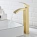 Wovier Matte Gold Waterfall Bathroom Sink Faucet with Supply Hose,Single Handle Single Hole Vessel Lavatory Faucet,Basin Mixer Tap Tall Body Commercial