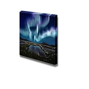 Beautiful Scenery Landscape The Northern Light Over The Marsh Landscape with Wildflowers in Landmannarlaugar Iceland - Canvas Art Wall Art - 12" x 12"