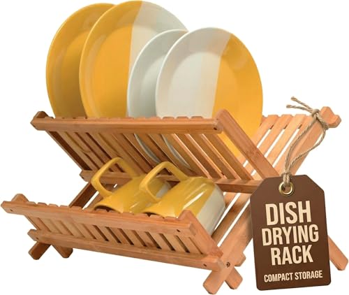 Dish Drying Rack Bamboo Dish Rack Collapsible Dish Drainer, Foldable dish drying rack Wooden Plate Rack Made of 100% Natural Bamboo, By: Bambüsi