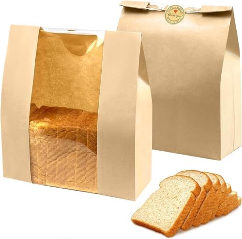 MCHERRY 50 Pack Kraft Paper Bread Bags for Food Packaging, Bakery