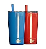 Simple Goods 2 Pack Kids Stainless Steel Sippy Cup Tumbler with Straw, Lid & Bag (Midi, 12 oz, Red/Blue 2 Pack)