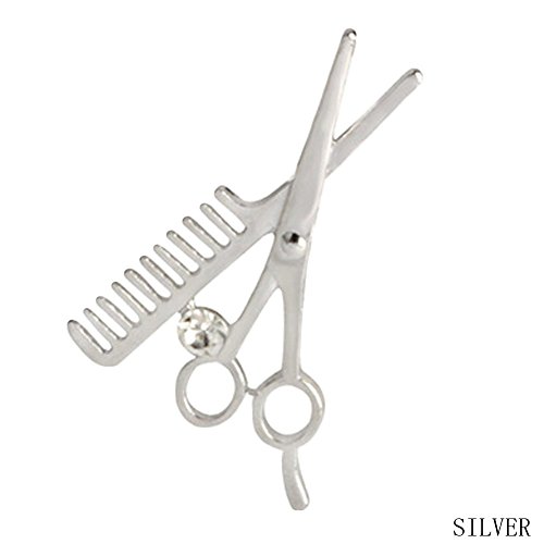 Hairdresser Scissors and Comb Pin Brooch Necklace for Jacket Men 's Suits Buckle Neckwear Decoration