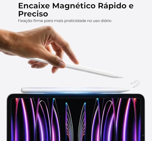 Caneta para iPad 2018-2026 Alta Precisão 1.0mm – Palm Rejection, Escrita Natural, Recarga Rápida USB-C, Fixação Magnética, Compatível com iPad Pro, Air, Mini e 6ª a 11ª Geração (Branca)