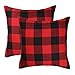 4TH Emotion Set of 2 Christmas Buffalo Check Plaid Throw Pillow Covers Cushion Case Polyester for Farmhouse Home Decor Red and Black, 20 x 20 Inches