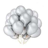Silver Balloons Hovebeaty 12 Inches thicken Latex Metallic Balloons 100 Pack for Wedding Party Baby Shower Christmas Birthday Carnival Party Decoration Supplies