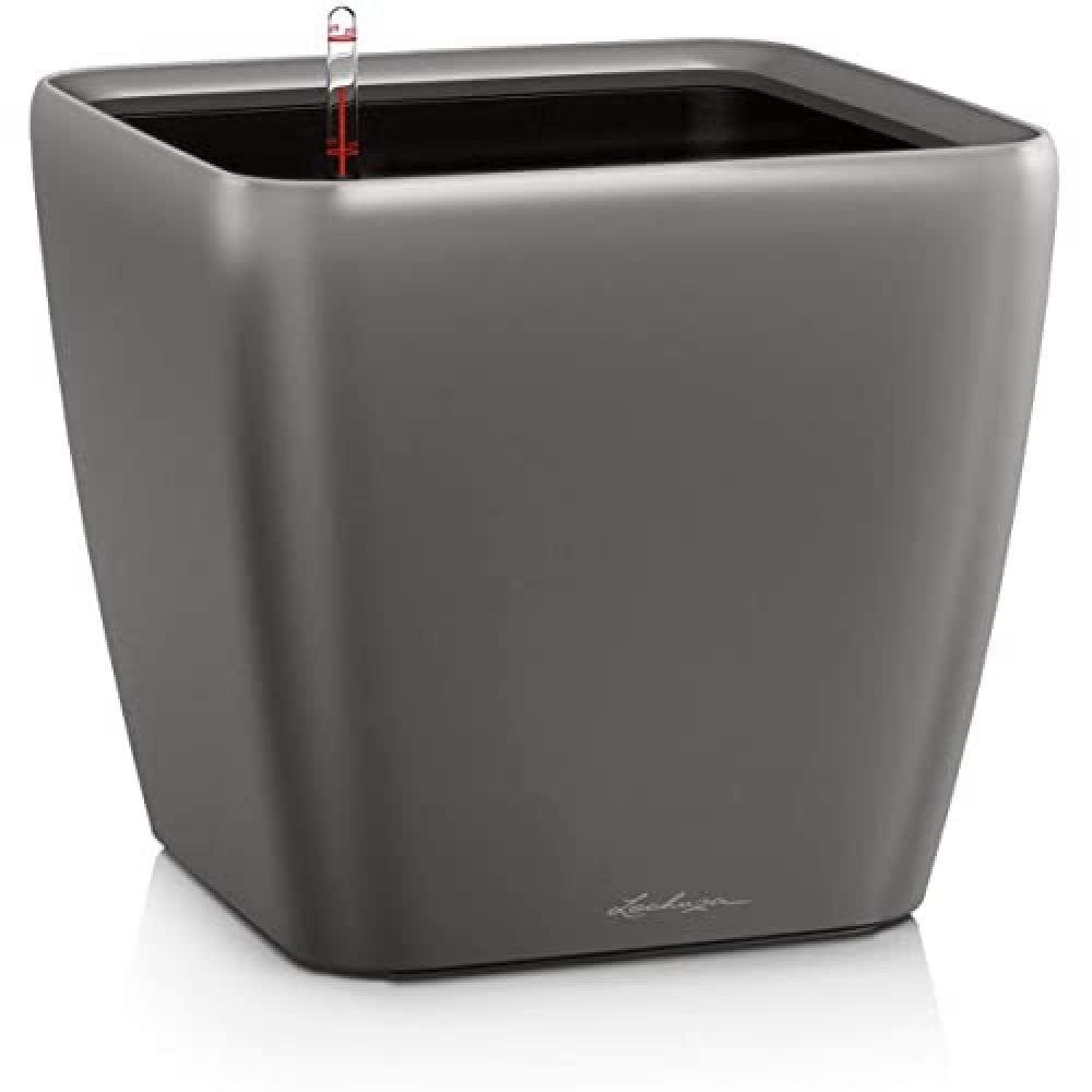 Lechuza Self Watering Plant Pot QUADRO LS 50 Garden Flower Indoor and Outdoor Plastic Planter with Drainage Hole H47 L50 W50 cm Charcoal Metallic
