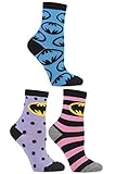 SockShop Women's 3 Pair Batman Striped, Spotty and All Over Motif Cotton Socks