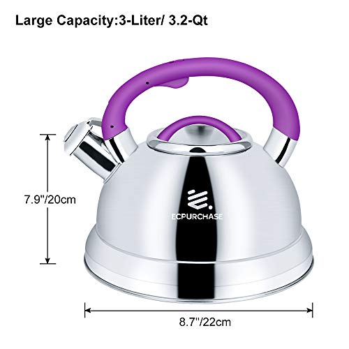 Tea Kettles Stovetop, Tea Pots for Stove Top, Food Grade Stainless Steel Whistling Tea Kettle for Boiling Water and Coffee, 3.2Qt(3-Liter) Capacity Teapots with Flip-Up Spout Cover by ECPURCHASE