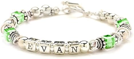 Mothers Bracelet - Any Birth Month Crystal - Customize Child's Name (August)