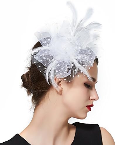 Zking Women Derby Hat Tea Party Fascinator Sinamay with Hair Clip Feather Mesh