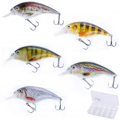 Zite Fishing Crankbait Wobbler Set - 3D Natural Design Perch Pike & Zander Fishing - 8.9 cm Fishing Lure Pack of 5 in Box