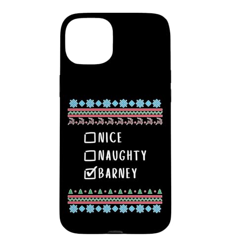 Nice, Naughty, Barney Christmas Ugly Sweater Style Case for iPhone 15 Plus