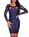 Cfanny Women's Lace Nude Illusion See Through Sleeves Bodycon Dress,Royal Blue,XXL