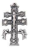 Religious Gifts Silver Toned Base Cross of Caravaca with Angels and Skull Bones, 1 1/2 Inch