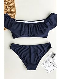 Conjunto de bikini con diseño de hombros descubiertos y volantes para dama de CUPSHE