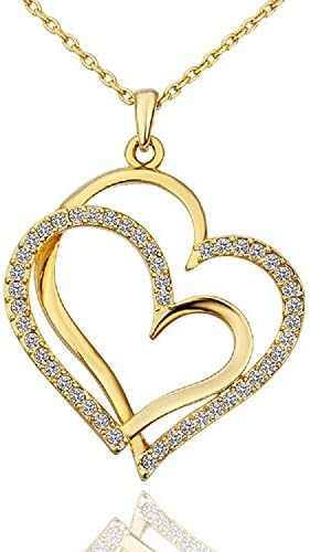 Double Heart crystal necklace with Chain and Heart Pendant (Gold color)