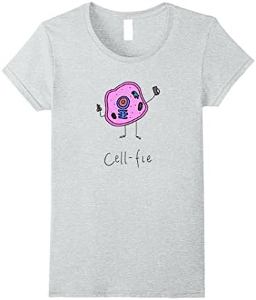Womens Cell-Fie Funny Science Teacher T Shirt Selfie Pun Small Heather Grey