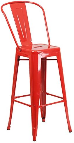 Flash Furniture 30 High Red Metal Indooroutdoor Barstool With Back