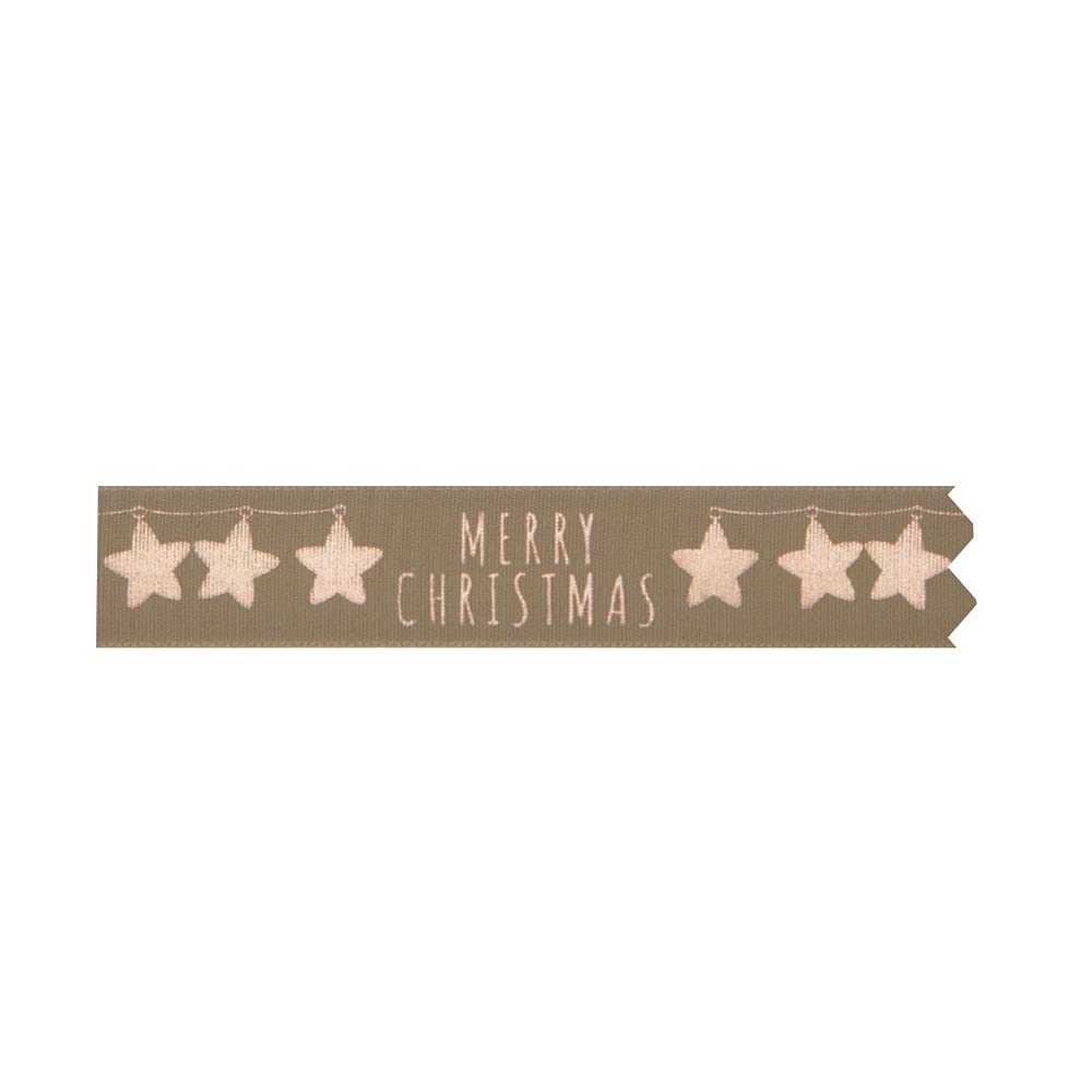 Anniversary House Merry Christmas Cake Ribbon Reel - Festive Ribbon for Cake Decorating, Gift Wrapping, Crafts, Tags & Treat Bags - Polyester with Stars Design - 20m x 2.5cm, Rose Gold