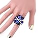 KAYMEN FASHION JEWELLERY Cubic Gem Resin Stone with Crystal Elastic Stacking Rings Antique Gold and Silver Tone 3 Colors (Blue)
