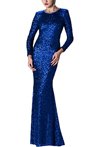 Honey Qiao Sequins Scoop Bridesmaid Dress Long Sleeves Modest Evening Party Gown