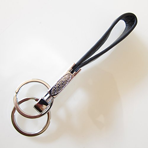 LU2000 Collections Home Outdoors Boutique Genuine Leather Valet Elegant Key Chain Safe & Durable, 2 Detachable Keychain (Black)