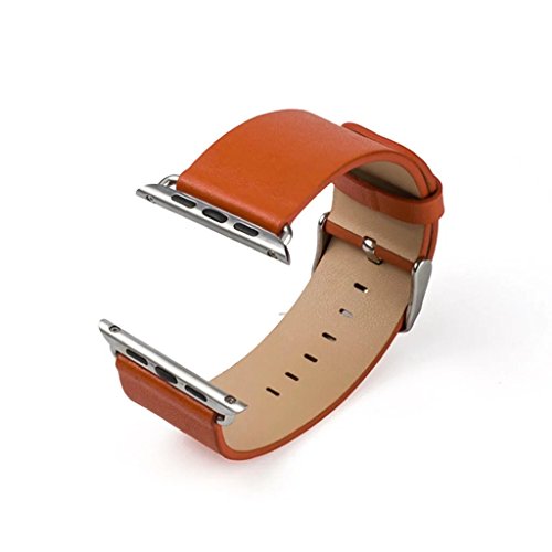 Apple Watch Bands,Genuine Leather Strap WristBand with Silver Adapters for Apple Watch/ Sport/ iWatch Replacement Band with Metal Clasp in Edition 38mm[Orange]