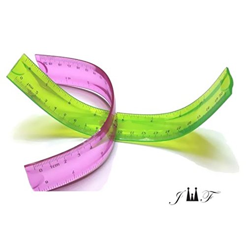 12" Funny Flexible Ruler Assorted Colors Shatterproof with inches and Metric Scale. Ideal for Classroom School Office Home Arts & Crafts (Assorted)