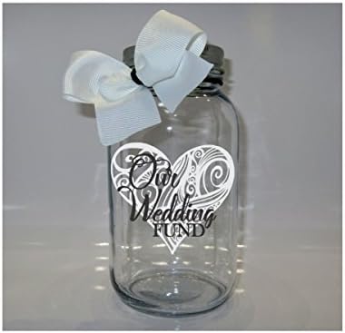 Our Wedding Heart Fund Mason Jar Bank - Coin Slot Lid - Available in 3 Sizes
