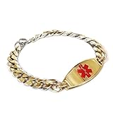 MyIDDr Mens Custom Engraved Medical Bracelet Gold Toned 316L Stainless Steel, 1cm