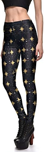 Black Bottom Golden Stars Blinging Print Skinny Leggings Slim Fitness Quick Dry Tights Cool Night Club Wear