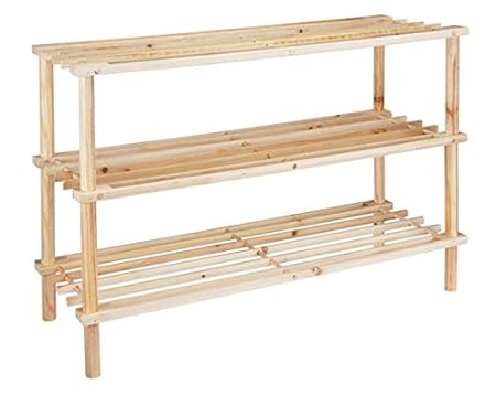 Bambelaa! Dreistöckiges Schuhregal Holz ca. 74 x 26 x 49cm 1 Stück - Einfacher Zusammenbauen Werkzeuglos Möglich