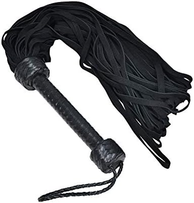 IMLI Soft Suede Real Leather 27” Flogger Horse Whip with Kid Grain Leather Braided Handle, Braided Wrist Strap and 36 Tails (Black)