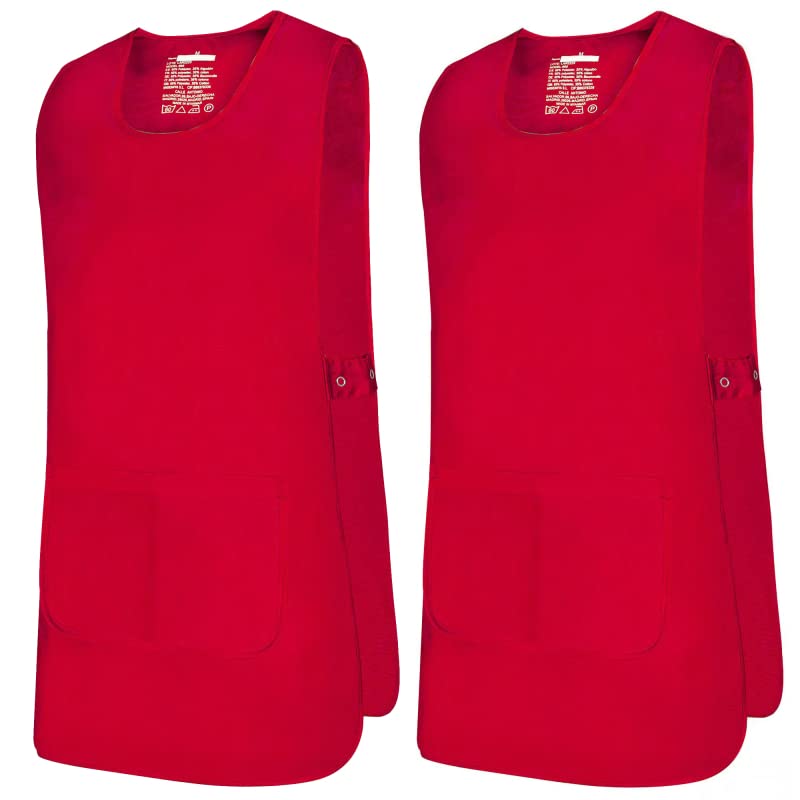 MISEMIYA - Package 2 Units - Cleaning Apron Work Uniform Clinical Medical Cleaning Veterinary Sanitary Hospitality- Ref.868 - Large, Red