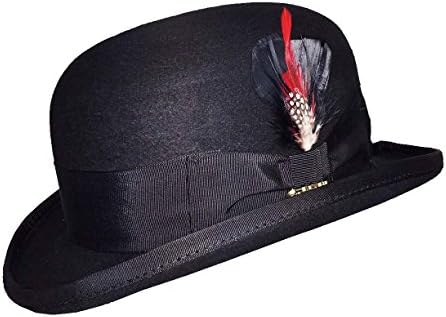 Men's Classic Bowler - Satin Lined 100% Sturdy Wool Derby Hat (Medium)