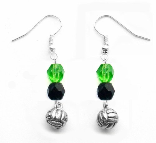"Water Polo Ball" Water Polo Earrings (Team Colors Kelly Green & Black)