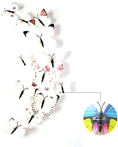 3D Butterfly Wall Sticker Crafts Butterflies with Magnetic、Sponge Gum and Pin Pack of 12 (White-Pin)