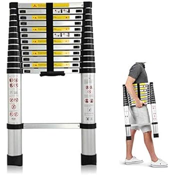 Telescoping Ladder 12.5ft Aluminum Telescopic Extension Multi Purpose Steps Non-Slip 330 lbs Capacity for Indoor Outdoor Work