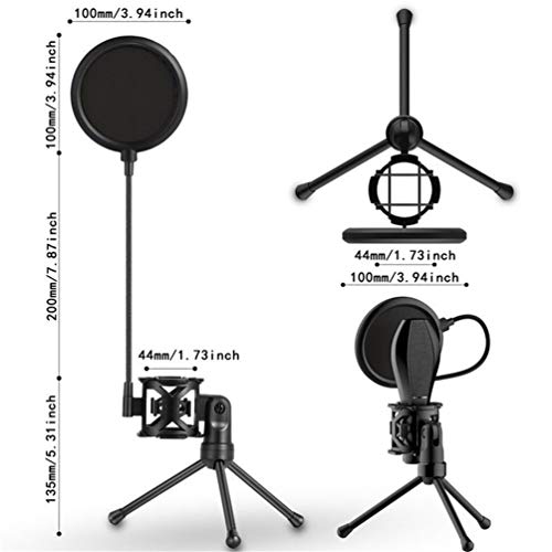 POTENCO Mini Microphone Filter Shockproof Desktop Tripod Stand Microphone Mount