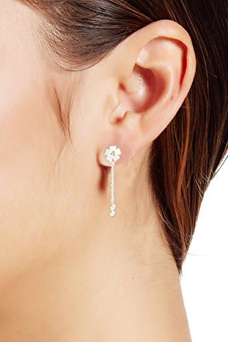 925 sterling silver dazzle two toned silver gold Cherry Blossom Long Tassel Stud Earrings for women and children