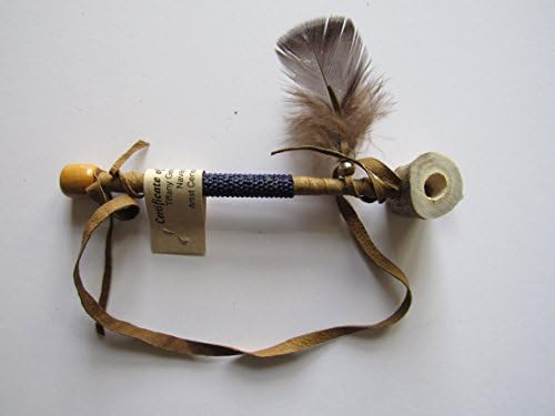 Authentic Navajo Handmade Peace Pipe BLUE Beadwork Deer Antler Buckskin COA 5