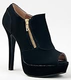 Qupid GAZE-311 Platform High Heel Peep Toe Zipper Detail Ankle Boot Bootie