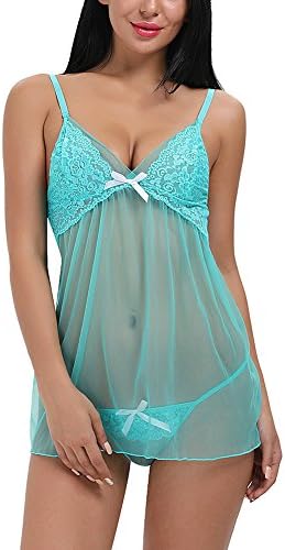 Women's V-String Miniskirt Sexy Lingerie Nightwear Babydoll Mint Green S