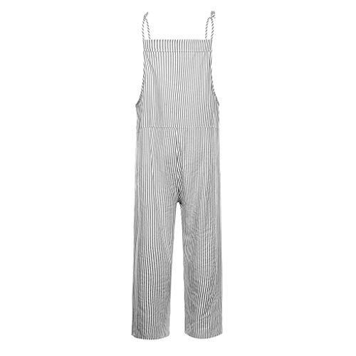 BEAUTYVAN Women Cotton Linen Cropped Pants Overalls Jumpsuits Stripe Poled Distressed Casual Loose Fit (XL, Black)